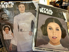  Star Wars Princess Leia Costume Set Adult Standard Dress & Buns -No Belt 