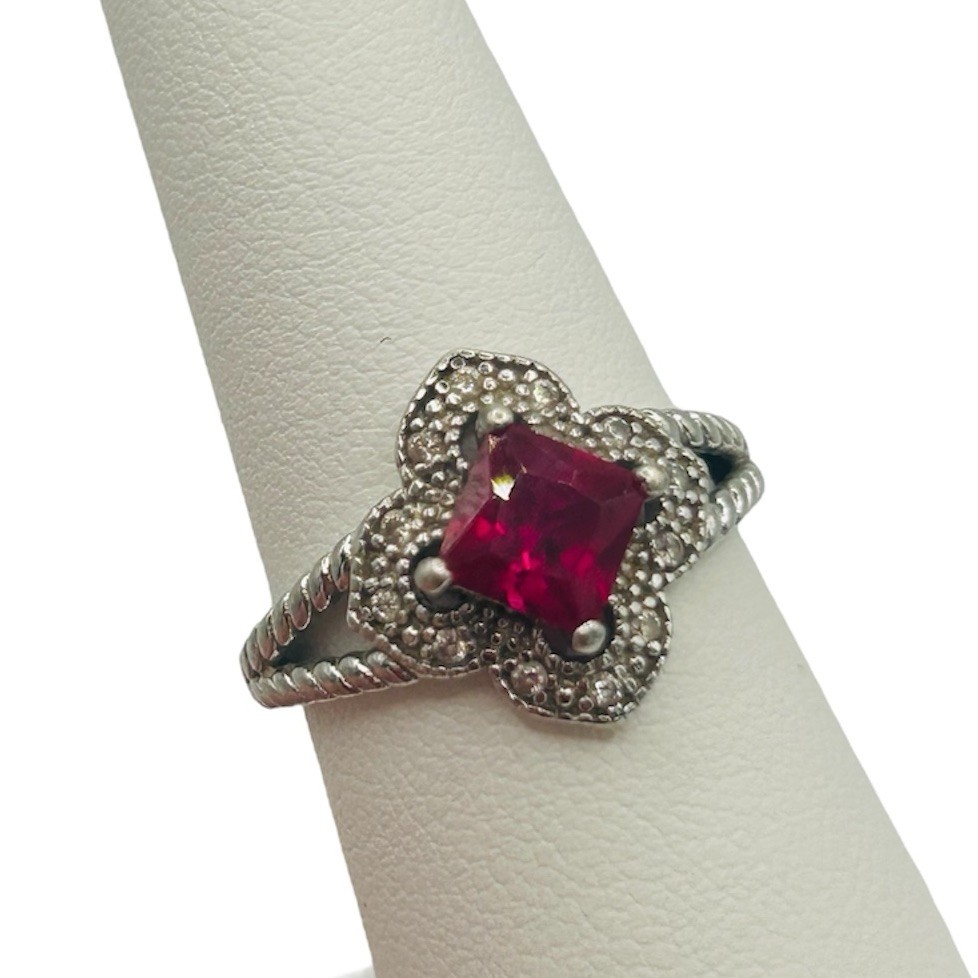 Solid Sterling Silver 925 Ring Size 8 Red Princes… - image 4