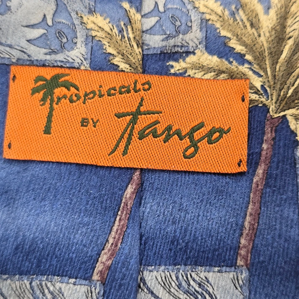 Corbata TROPICALS by TANGO PALMTREE azul 100 % seda ropa de resort  Foto 4 de 4