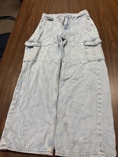 Old Navy High-Rise Baggy Cargo Jeans Light Wash Blue Denim Girls Size 8
