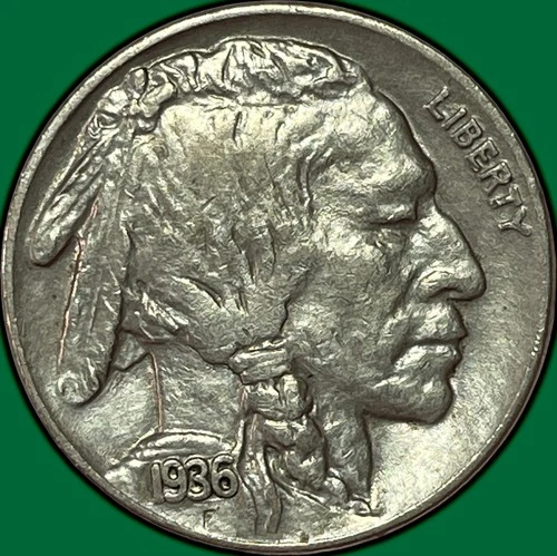 1936 Buffalo Nickel Almost Uncirculated AU Coin, Cleaning #35319