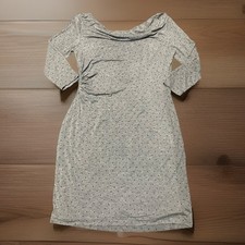 ANN TAYLOR LOFT LADIES ROUCHED NECK GRAY BLACK POLKADOT DRESS SIZE S