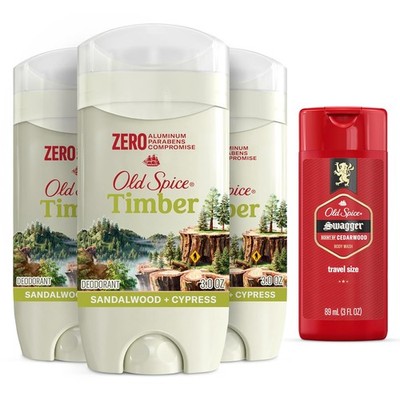 Old Spice Timber Deodorant 3 Pack Swagger Travel Body Wash