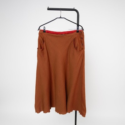 Gudrun Sjoden Damen Orange Midi Rock Wolle Leinen Baumwolle Gummibund A-Linie