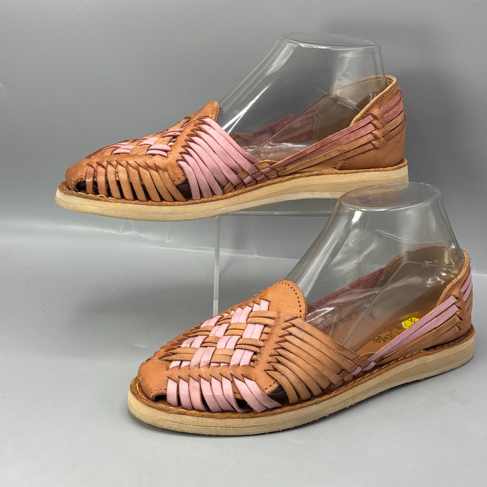 Macarena Collection Mexican Huaraches Sandals Women 7 Pink Tan Leather Slip On