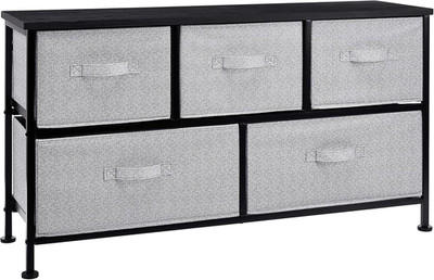Extra Wide Fabric 5-Drawer Storage Organizer Unit for Bedroom Closet, Black