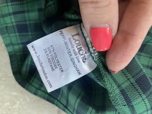 LOUCHE PEPPI ABITO MIDI INVERNALE GINGHAM VERDE BOTTIGLIA E NERO NUOVO SENZA ETICHETTE UK 14 - Foto 12 di 13