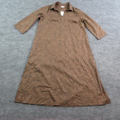 J.Jill Dress Womens L Petite Brown Shirt Dress Collared Floral Long A-Line NWT