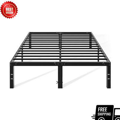 #ad 14quot; Metal Queen Bed Frame with Storage Steel Slat Support Black $50.00