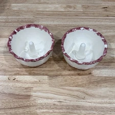 Apple Onion Baking Dish Joyce Dempsey Ivory and Red Pottery Vintage Set of 2