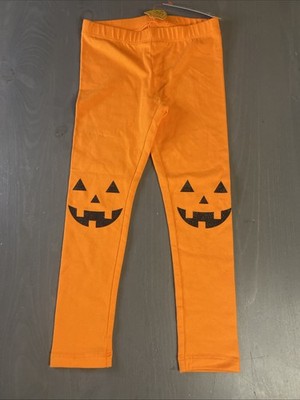 Cat & Jack Girls Orange Pumpkin Jack-O-Lantern Leggings, Halloween Xs 4/5