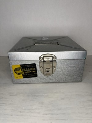 Vintage Excelsior USA Metal Check Cash File Lock Box Vintage No Key  9  x 9  x4
