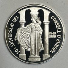1999 ANDORRA ,  10 DINERS , PROOF  *** .925 SILVER ,  .929 oz ASW  ***  LOW  MTG