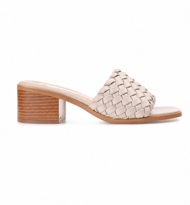 Journee Collection Fylicia Woven Strap Block Heel Slide Sandal Gray 8M