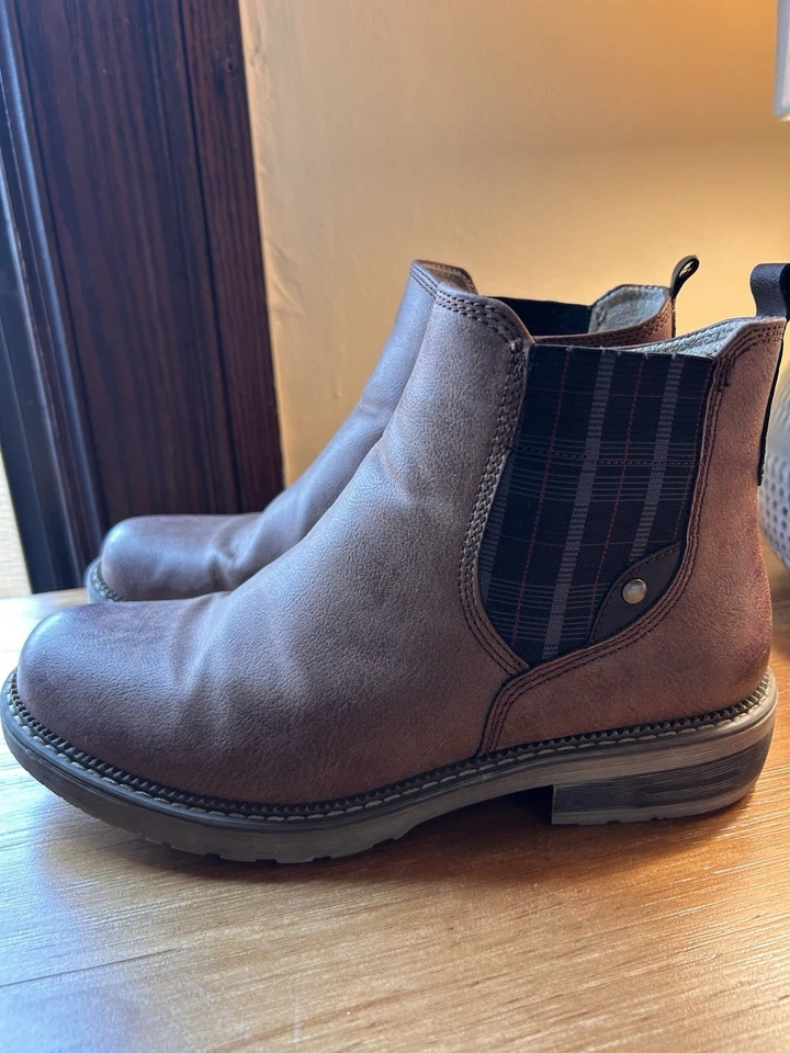 Botas Spring Step Damas EU 38 Cuero Marrón Superior Forradas Sherpa Azul Cuadros Boho Foto 2 de 4