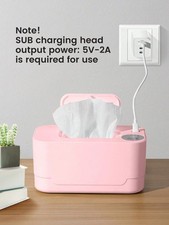 Baby Wipe Warmer USB Portable Wet Wipe Heater Dispenser Constant Temp LED Pink