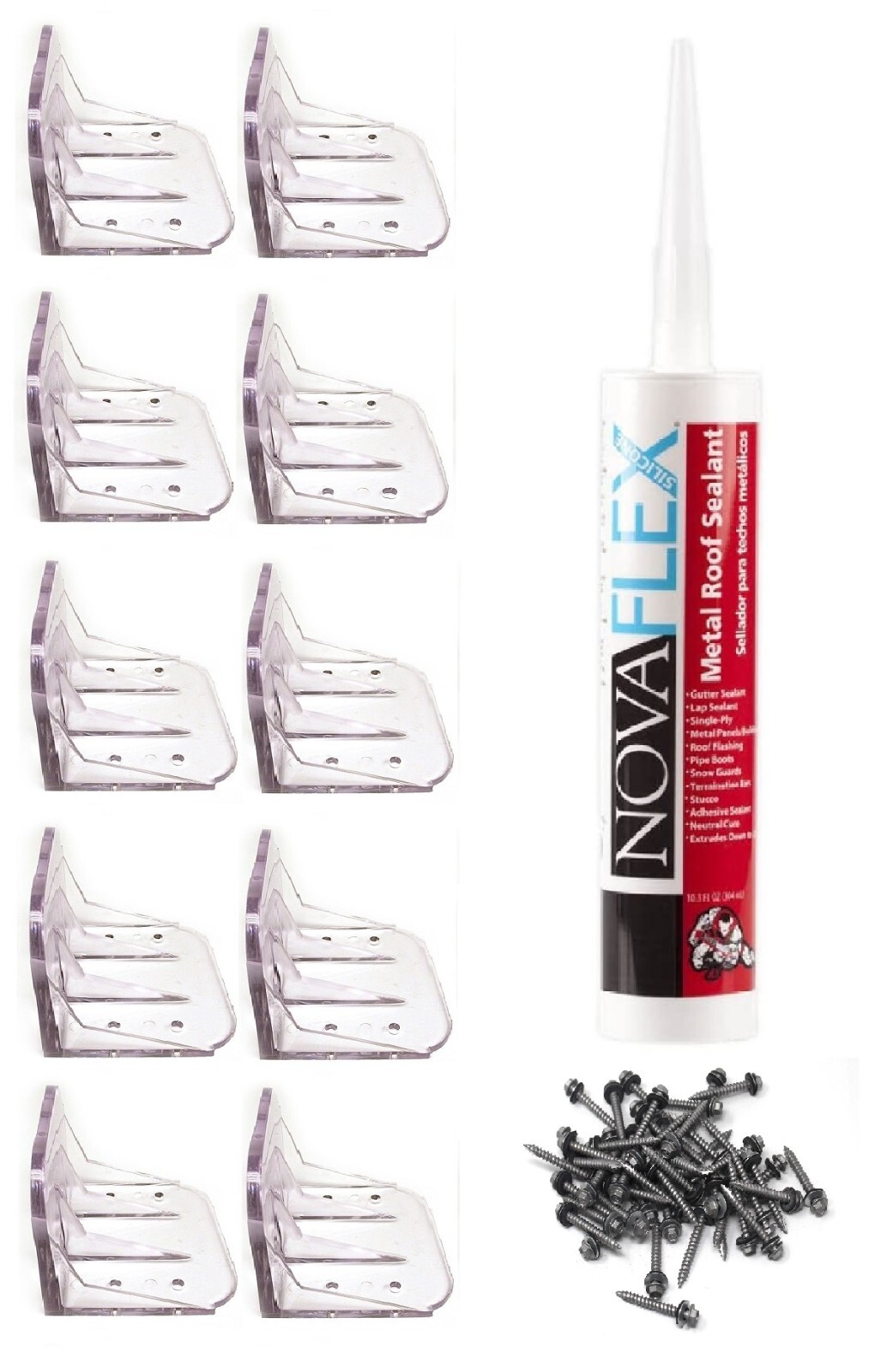 Clear Plastic Jumbo 10 piece Snow Roof Guard Kit with Mounting Hardware