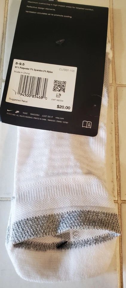Calcetines para correr Nike Spark Low Dri-Fit blancos para hombre 8-10 CU7201 No-Show NUEVOS L Foto 4 de 4