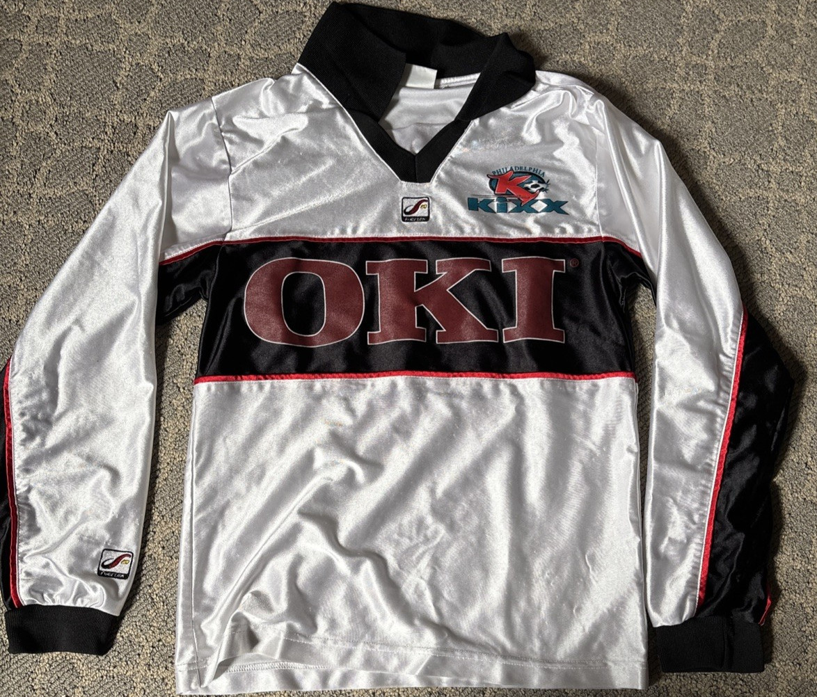 Vtg Philadelphia Kixx OKI Soccer Youth Large White Jersey MISL