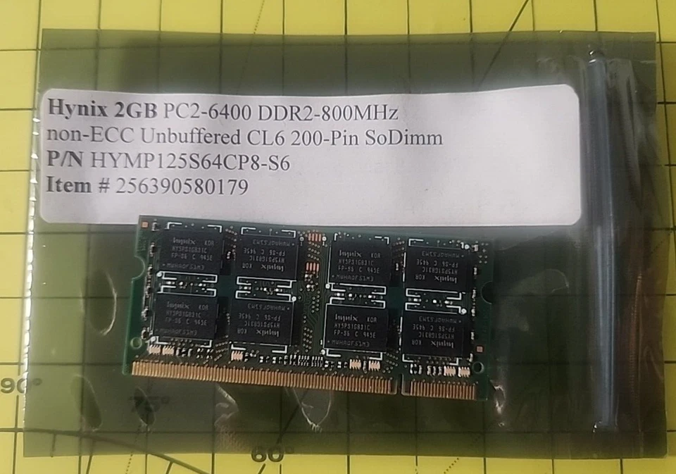 Hynix 2GB PC2-6400 DDR2-800MHz non-ECC Unbuffered CL6 200-Pin SoDimm - Image 2 of 2