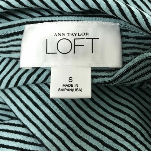 Ann Taylor Loft Top S Turquoise Short Sleeve Striped casual career office - Picture 4 of 8