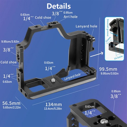 Black Camera Cage For Canon EOS M50 M5 SLRW/Cold Shoe Mount 1/4" 3/8" Hole - Picture 7 of 12