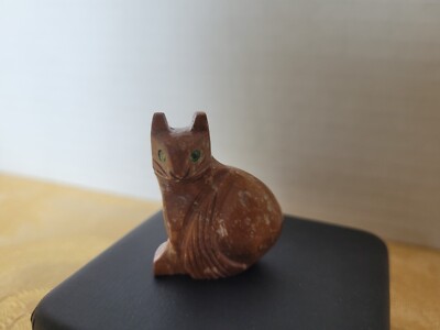 TINY Vintage STONE Cat  Carved Figurine -  Only 1 1/4'' Tall - Very Nice Detail