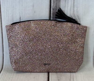 NEW IPSY MAY 2019 Collectible Cosmetic Makeup Bag Rose Gold Sparkle Glitter