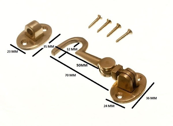 Kabinen Haken Mit ÖSe 75MM 7.6Cm Massives Poliertes Messing Schrauben Packung 20-image