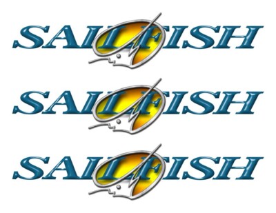 3 Sailfish 10''x2.25'' Stickers for boat restoration