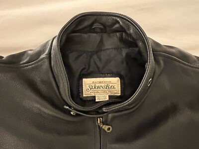 St John's Bay Heavy Weight Black Leather Biker Jacket Size XXL