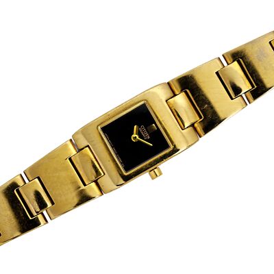 Citizen Quartz Tank Gold Tone Ladies Wrist Watch Black Dial