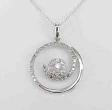 1.5Ct Round Cut Real Moissanite Circle Drop Pendant Necklace 925 Sterling Silver