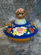 Vintage Ohio Art Sleepy Teddy Top Spinner Toy Metal