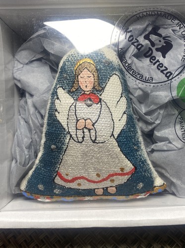 KOZA DEREZA Ukraine ANGEL Hand Made Painted Wreath Christmas Ornament NWT New