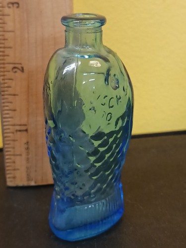 Blue Fish Bottles (2) Vintage 3" Blue Glass Bitters Bottles Decorative Glass - Picture 9 of 12