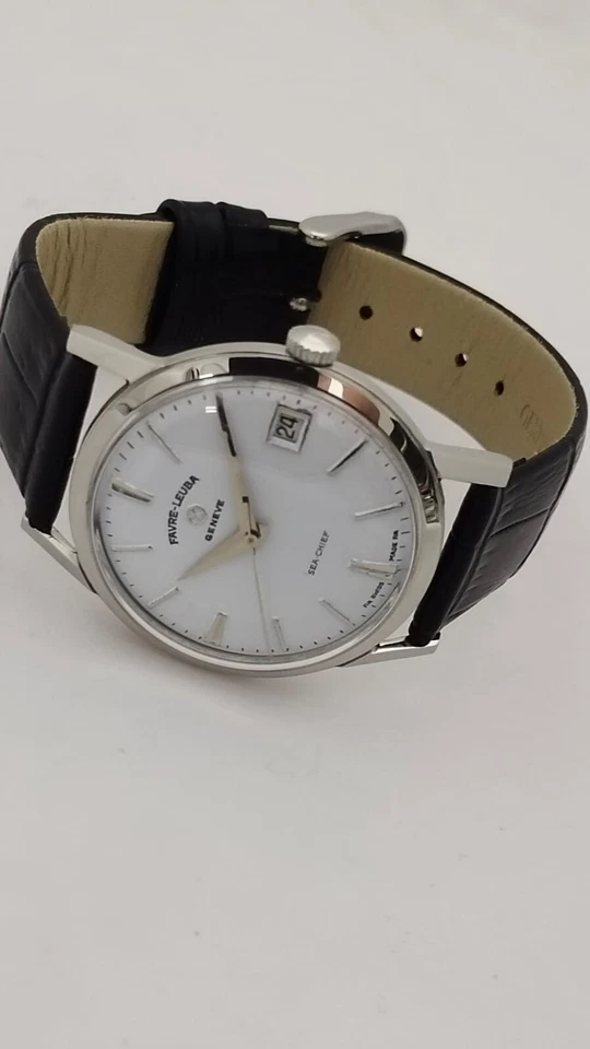 Reloj para hombre Favre Leuba Geneva Sea-chief cuerda con fecha hecho en Suiza esfera blanca Foto 3 de 4