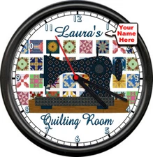 Personalized Your Name Quilting Room Sewing Seamstress Machine Sign Wall Clock