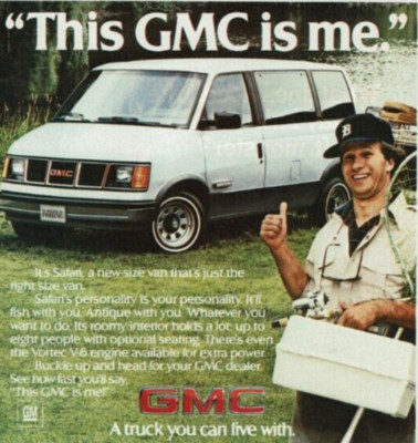 1985 Vintage Print Ad Kirk Gibson Tigers This GMC is me Safari Van Fishing