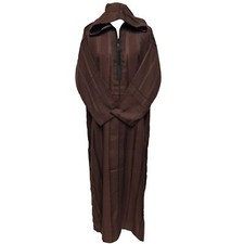 Men's Brown Striped Moroccan Long Sleeve Hooded Cotton Thobe Jubba Djellaba