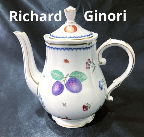 RICHARD GINORI Italienische Obst Teekanne Weiß Gold Vintage Serviergeschirr Made in Italy - Bild 4 von 7