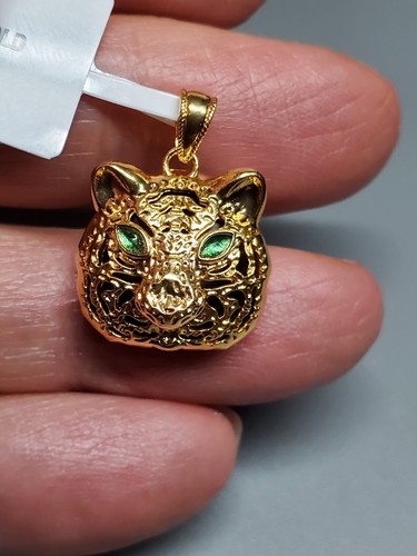 AGATE 18KT SOLID YELLOW GOLD TIGER PENDANT 20MM - Picture 18 of 20