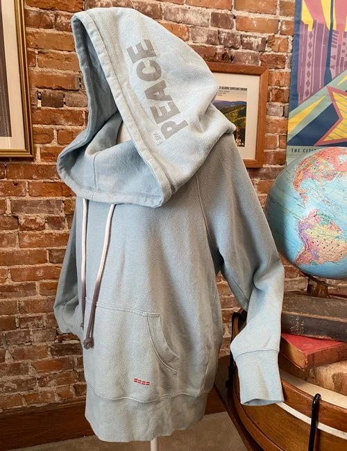 Peace Love World Aqua Blue Cowl Neck Hoodie Sweatshirt Affirmation