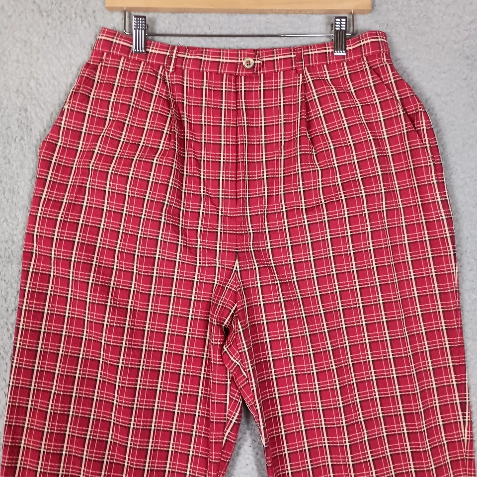 Pantalones de vestir Talbots para mujer 14 (31x30) rojos a cuadros tiro alto plisados vintage Foto 2 de 4