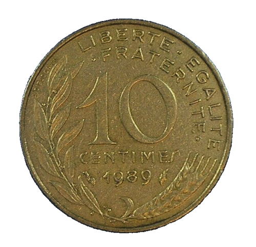WORLD COIN SALE-1989-FRANCE 10 CENTIMES : ALUM./BRONZE COMPOSITION COIN-KM#929 - 第 1/3 張圖片