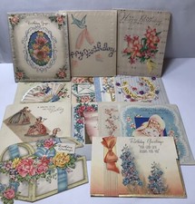 13 Vintage Birthday Greeting Diecut Embellished Flowers Girl Dresses