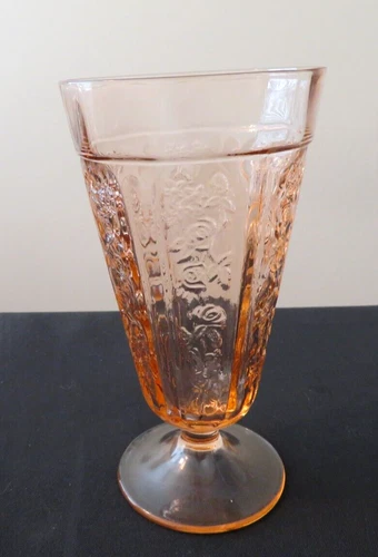 Sharon Cabbage Rose Footed Ice Tea Depression Glass 15 Oz  6 3/4" Tumbler Exc