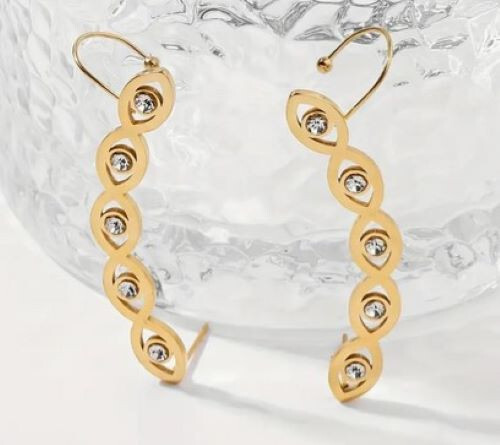 Evil eye gold ear climbers - Picture 1 of 1