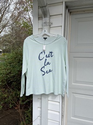NWT Talbots Fun Lime White Stripe  C est La Sea  Cotton Long Sleeve Top 3X