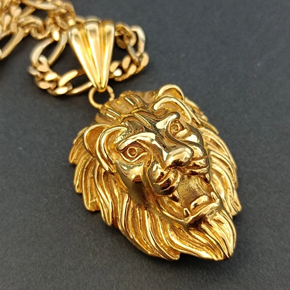 VTG Men's Figaro Chain Lion Head Necklace Heavy Statement Gold Tone 80s-90s Avon - Image 4 of 4